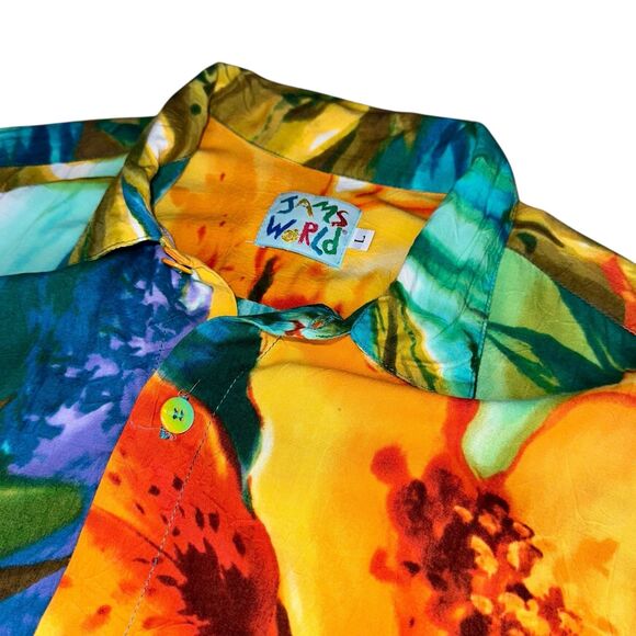 Jams World Size L Vintage Sunburst Hawaiian Shirt Button Up Short Sleeve Floral - Picture 2 of 4